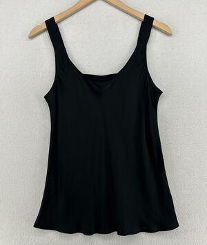 THEORY Tank Top Womens M Chiffon Viscose Cami V-Neck Cutout Back Black USA